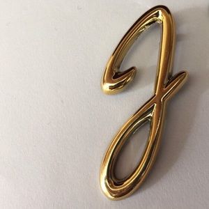 Gold Tone J Initial Pin Brooch Retro Vintage Large